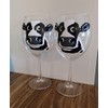 Dairy Cow Hand Painted Stemmed Wine Glasses Set of 2