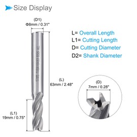 CoCud 4-Flute Spiral End Mill Bits, 7mm Diameter 19mm Length, High Speed Steel Straight Milling Cutter with Storage Case- (Applications: for Plywood Hardwood Plastic),
