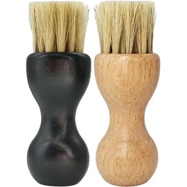 Wooden Shoe Brush Set, Buffing Brushes Suede Cleaning ，Natural and Black Handle, 2 Pack