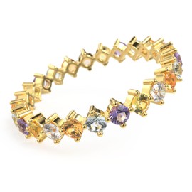 AMORAMOR & FOREVER Gemstone Stackable Rings For Women 14K Gold Plated Colorful Crystal Dainty Eternity Band Rings Cubic Zirconia CZ Wedding Rings Cute Thin Rainbow Rings for Women (GOLD, 8)