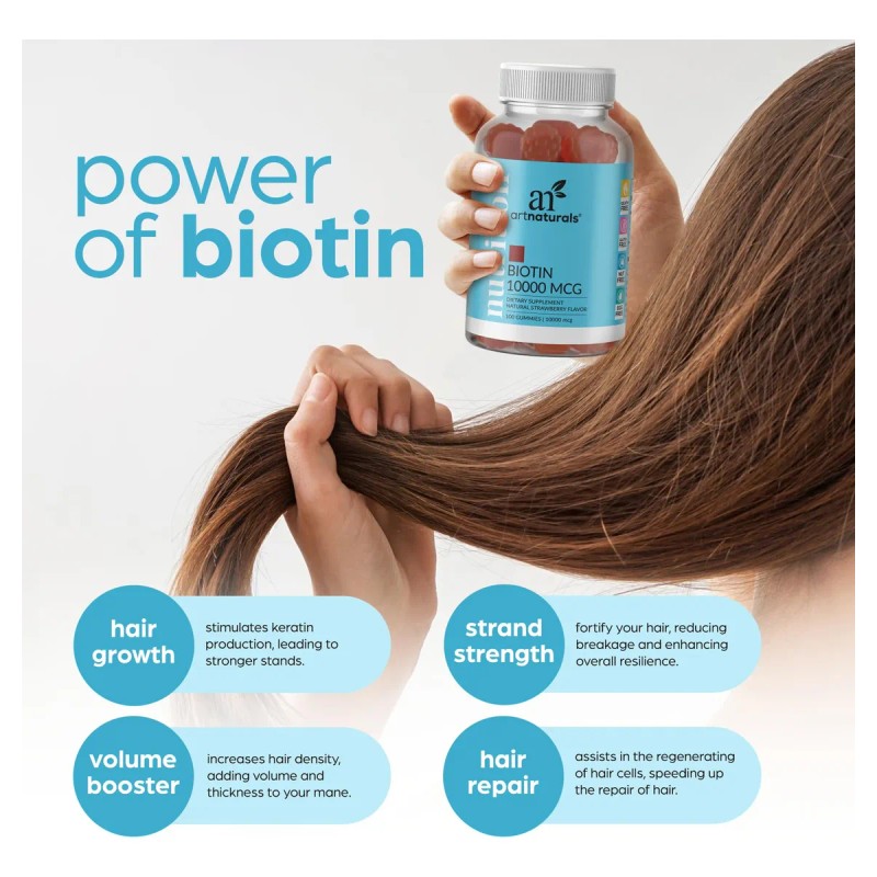 Artnaturals Gomitas Biotina 10000mcg - Crecimiento Cabello