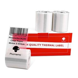 Phomemo 3 Roll Transparent 1 1/2" X 2 1/4" (40mm x 60mm) Multi-Purpose Clear Self-Adhesive Label for Phomemo M200/M110S/M220 Label Maker,130 Labels/Roll,Black on Clear