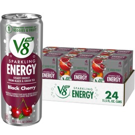 V8 +ENERGY Black Cherry Energy Drink, Made with Real Vegetable and Fruit Juices, 11.5 FL OZ Can 4 Count (Pack of 6)