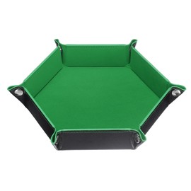 sourcing map PU Leather Dice Tray Unisex Valet Tray Folding Hexagon Tray Portable Entryway Table Nightstand Bedside Desk Holder for Key Wallet Watch Coin Jewelry, Green