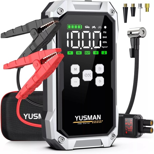 YUSMAN Portable Car Jump starter with Air Compressor, 6000A 150PSI