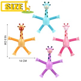 Telescopic Suction Cup Giraffe Toy, Pack of 4 Telescopic Suction Cup Giraffe Toy, Cartoon Telescopic Tube Giraffe Stretch, Telescopic Suction Cup Giraffe Toy, Telescopic Giraffe Toy with Suction Cup