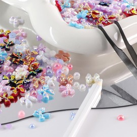3D Nail Charms Flatback Pearls Set,8 Colors Bow Nail Rhinestones 7 Sizes 4 Colors 1-9mm Nail Pearls Jewels for Nails Design Manicure DIY Crafts Jewelry Accessories