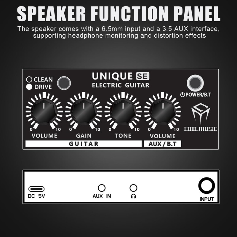 COOLMUSIC Mini Electric Guitar Amp, Rechargeable 10W Guitar Speaker with