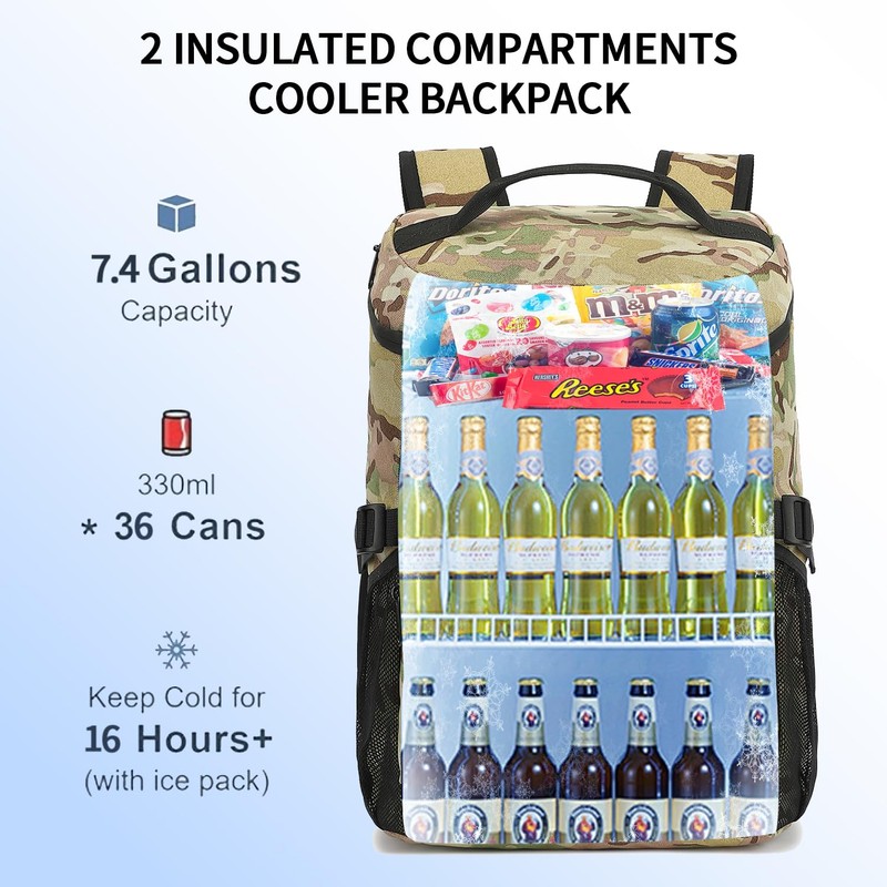 Kalesi Cooler Backpack 36 Cans Lightweight Insulated Backpack Cooler Leak-Proof