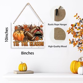 Fall Decor,Tis' The Season Fall Pumpkin Wall Art Decor, Rustic Thanksgiving American Football Hanging Sign, Farmhouse Wall Hanging Decor Harvest Autumn Leaves Wooden Sign for Home Porch Front Indoor