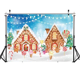 WOLADA Christmas Gingerbread House Backdrop Kids Christmas Backdrop Cookie Exchange Candyland Backdrop Winter Snowflake Backdrop Christmas Photo Backdrop Christmas Photography Backdrop 7x5FT 12631