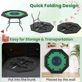 Giantex 48" Poker Table Foldable - 8 Player Octagon Texas Holdem Poker Tables w/ 8 Cup Holders, Casino-Grade Felt Surface, Padded Rails, Portable Folding Card Game Table for Blackjack (Green+Black)
