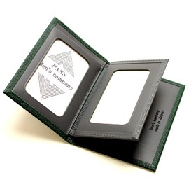 Men’s Company Passcase with Spatula, Square Grain Specifications, Card Case, License Holder, Made in Japan, Cowhide Leather, Subtle Green