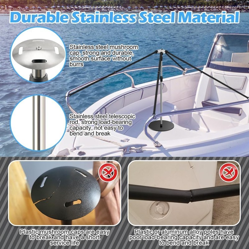 Fshihine Boat Cover Support Poles, 2 Pack Adjustable Stainless Steel