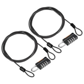 PATIKIL Security Steel Cable with 4 Digit Combination Lock, 2 Set 4.9Ft Coated Safety Wire Rope Double Loop Padlock for Outdoor Travel Luggage, Black