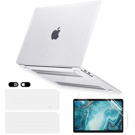 Sparkly Clear Case for MacBook Air 13 inch M1 A2337 A2179 A1932 2022 2021-2018 Release with Touch ID Retina Display, 6 in 1 Glitter Plastic Hard Shell&Keyboard Cover&Screen Protector&Webcam Cover