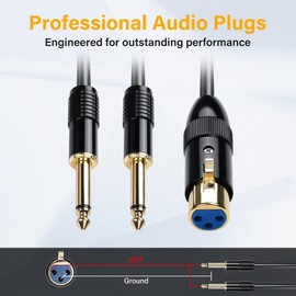 PNGKNYOCN XLR to Dual 1/4 TS Microphone Y Splitter Cable, 3-Pin XLR Female to Dual 6.35 mm Mono Male Audio Cable for Amplifier Mixer Microphone (0.5 m / 1.6 ft)