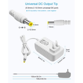 ALITOVE 12V 1A Power Supply DC 12 Volt Power Adapter 12V 1000mA 600mA 800mA 12W AC/DC Adapter 100V~240V AC to DC 12V Power Cord with 5.5x2.5mm Tip for Router LED Strip Security Camera System, White