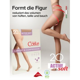 Conte elegant Conte elegant Damenstrumpfhose f1r empfindliche Haut mit Vitamin E - ACTIVE SOFT Lycra 20 DEN - Modellierende Wirkung Damen Feinstrumpfhose Strumpfhose - Einfarbig - Farbe Natural Gr??e 4