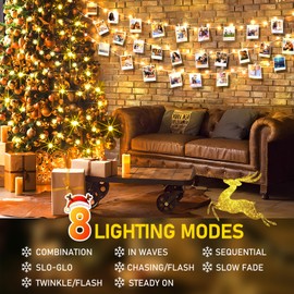 KNONEW 197FT 500 LED Christmas Lights Outdoor String Lights 8 Modes & Memory Fairy Light Plug in Waterproof LED String Lights for Xmas Yard Tree Wedding Party Holiday Decorations (Warm White)