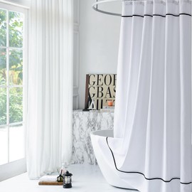 youngseahome White Shower Curtain with Black Border, Modern Chic Waffle Fabric Shower Curtains for Bathroom and Hotel,72 x 72 Inches