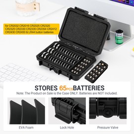 KIWIFOTOS 65 Slots Coin Cell Battery Case Organizer for CR2032 CR2016 CR2025 CR2320 CR2325 CR2330 CR2335 CR2354 CR2412 CR2430 CR2450 & LR44 Button Battery Holder, Battery Not Included