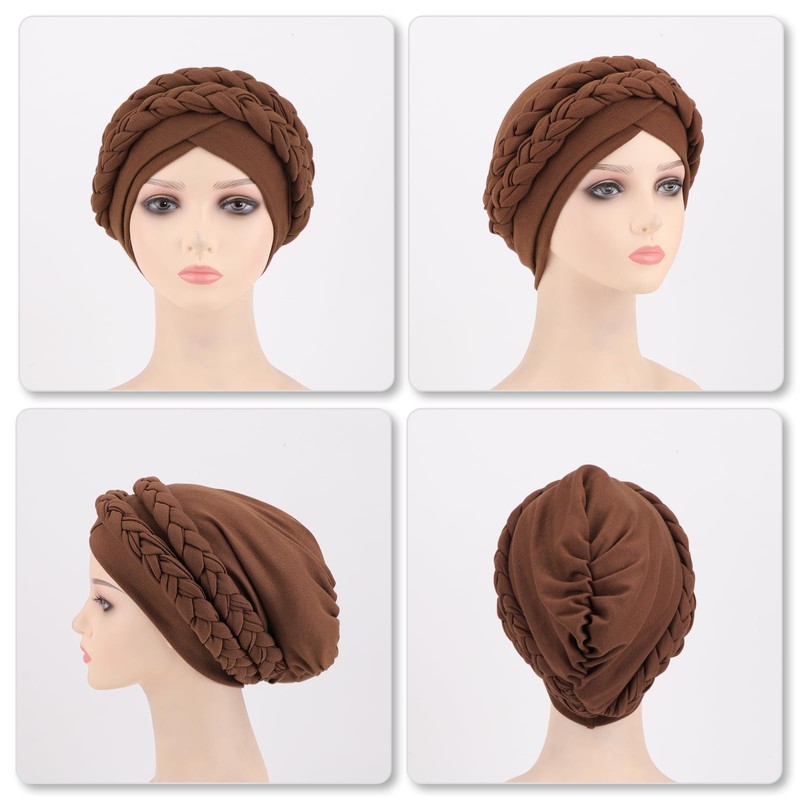 DRESHOW African Women's Turban Double Braid Headwear Headwear Chemo Cap