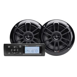 MB Quart Coaxial Speakers with Bluetooth Source Unit (Black) – 6.5 Inch, 160 Watt Each, Marine Grade Waterproof, LCD Display, Set of 2 Speakers for Marine, RV
