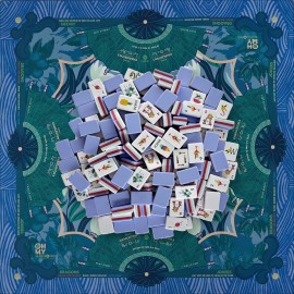 4-Layer Engraved American Mahjong Set, 1-7/16" Cornflower Blue 160-Tile Teal Fan MatColor: Black Mahjong Bag Set