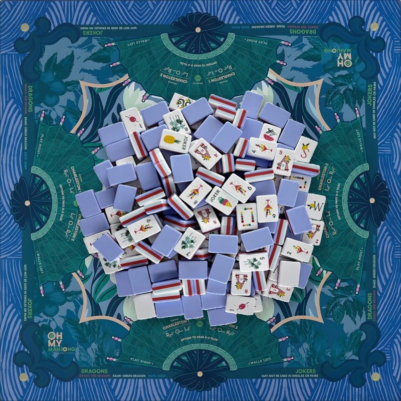 4-Layer Engraved American Mahjong Set, 1-7/16" Cornflower Blue 160-Tile Teal