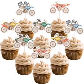 Jollboom 24Pcs Dirt Bike Cupcake Toppers Boys, Motorcycle Birthday Decorations Double-sided Printing Cupcake Topper for Dirt Bike Motorcycle Motocross Extreme Sports Racing Birthday Baby Shower Party