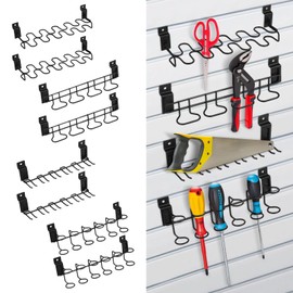 MOJIEZUO 8 Pcs Slatwall Screwdriver Holder Tool Hangers Stainless Steel Slat Wall Hooks Accessories Shelving Display Four Tool Organizer Racks Holder for Craft Room, Workbench, Garage Shop, 4 Style