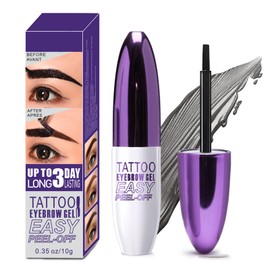 Peel Off Eyebrow Gel, Waterproof Tattoo Eyebrow Gel Easy Peel Off for Women, Last Up to 3 Days Natural Brow Color, Easy Application for All Skin Types -03 Gray Brown