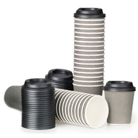 Signature Packaging - Ripple Paper Coffee Cups with Lids - 8oz / 236ml - 50 Pack