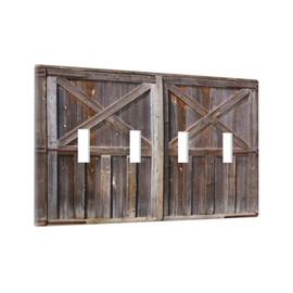 Yamxbfa Rustic Old Wooden Barn Door Village Board Quad Toggle Light Switch Covers 4 Gang Wall Plate Decorative Switchplate Electrical Faceplate for Farmhouse Bathroom Bedroom Kitchen Decor
