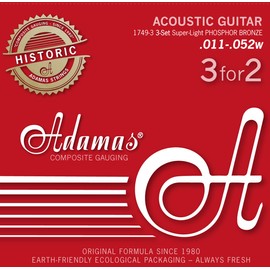 Adamas Historic Reissue Acoustic Guitar Strings Phosphor Bronze Set of 3 Super-Light .011