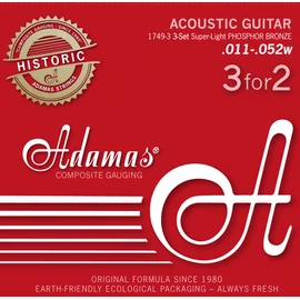 Adamas Historic Reissue Acoustic Guitar Strings Phosphor Bronze Set of 3 Super-Light .011