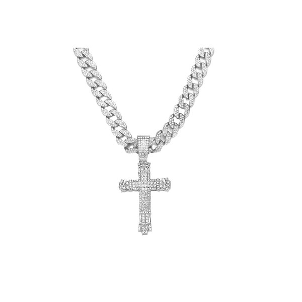 Cuban Chain Cross Necklace for Men 18K Gold Plated Cross