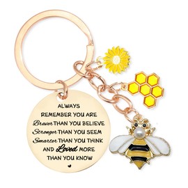Inspirational Keyring for Women Birthday Gifts, Sunflower Pendant Encouragement Keychain for Men Friends Leaving Christmas Gift, Thank You Bee Accessory Key Chain for Daughter Graduation Souvenir