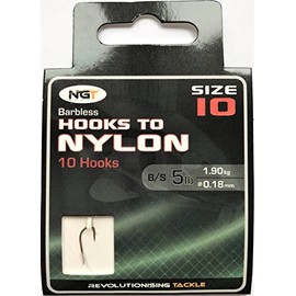NGT Hooks To Nylon barbless Size 10 - 10 hooks