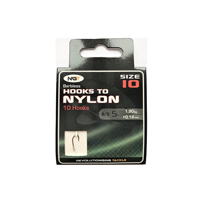 NGT Hooks To Nylon barbless Size 10 - 10 hooks