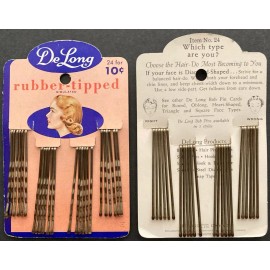 1950's Full Illustrated Display Card of Delong Bobby Pins Superb Graphics "NOS"