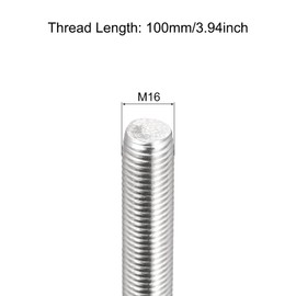 TOP-VIGOR 2Pcs M16 x 100mm Fully Threaded Rod, 304 Stainless Steel Right Hand Threads Rods, Fully Studding Rod Bar for Anchor Bolts, Clamps, Hangers and U-Bolts