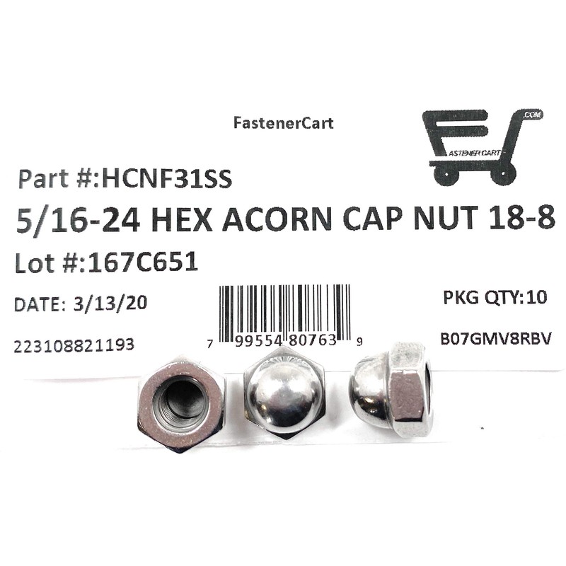 5/16-24 Acorn Cap Nuts 18-8 Stainless Steel - Fine Thread