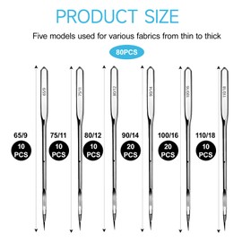 80 Pcs Universal Sewing Machine Needles,Universal Heavy Duty 6 Sizes 65/9 75/11 80/12 90/14 100/16 110/18 Compatible with Singer Brother Janome Sewing Machine Accessories