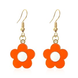 Seakuur Floral Dangle Earrings for Women Oil-Drop Alloy Statement Earrings Gold Tone Flower Drop Earrings (Orange)
