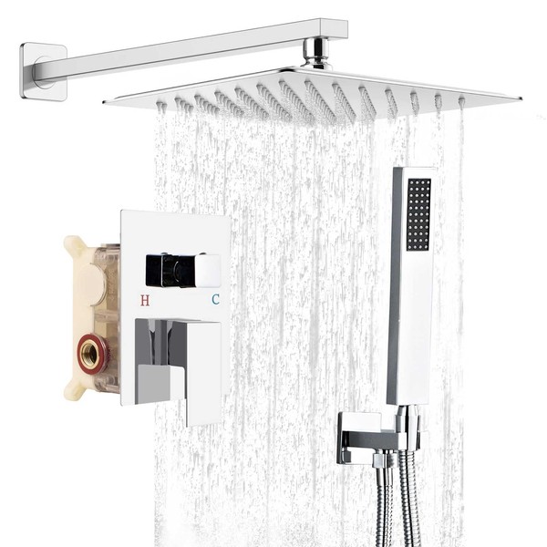 12 Inch Shower System, Wall Mounted Chrome Shower Heads, Rain