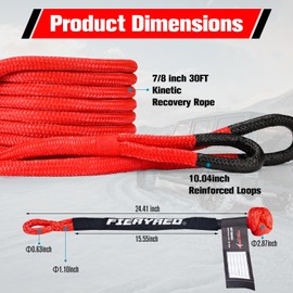 FieryRed Kinetic Recovery Rope Kit with 2 Soft Shackles, 7/8 Inch x 20 FT Tow Rope,Heavy Duty Offroad Snatch Strap for UTV, ATV, Truck, Car, Jeep, Tractor
