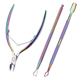 P2P Nails Cuticle Trimmer Set - Professional Pedicure and Manicure Tools - For Fingernail and Toenails - Stainless Steel Cuticle Nipper, Dual End Pusher, and Nail Polish Scraper