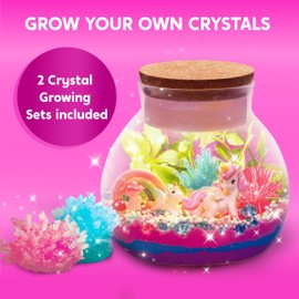 Klever Kits Make Your Own Unicorn Crystal Terrarium Crafts Kit for Kids-Crystal Growing Science 12 Color LED Night Light Unicorn Birthday Gifts Toys for Girls